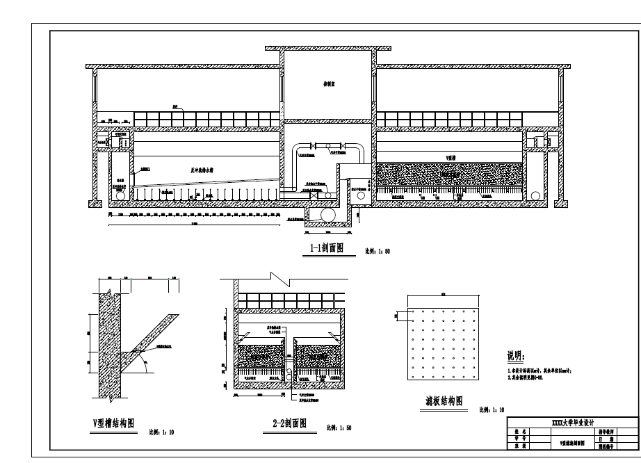 V型滤池图纸CAD图纸