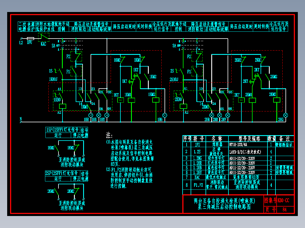 KB0-CC-84两台互备自投消火栓泵或喷淋泵星三角减压启动控制电路