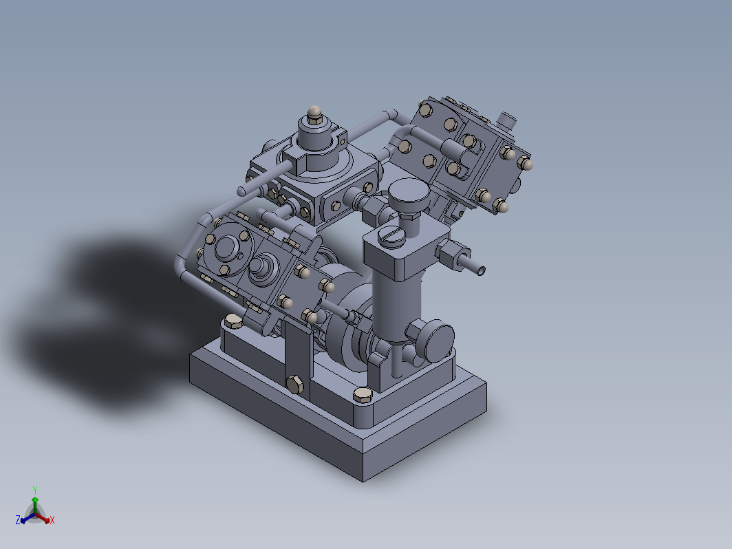 V-SHAPED双动式蒸汽机模型3D图纸 Solidworks设计 附工程图