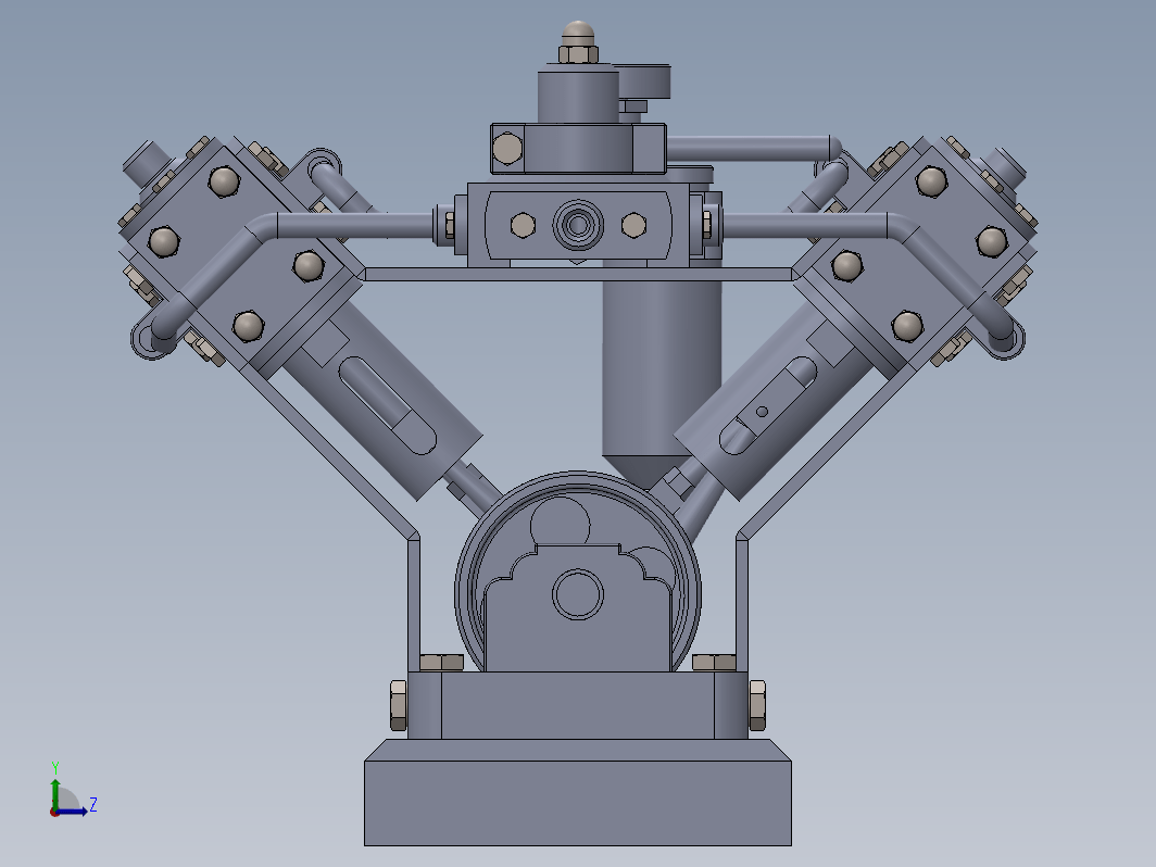 V-SHAPED双动式蒸汽机模型3D图纸 Solidworks设计 附工程图