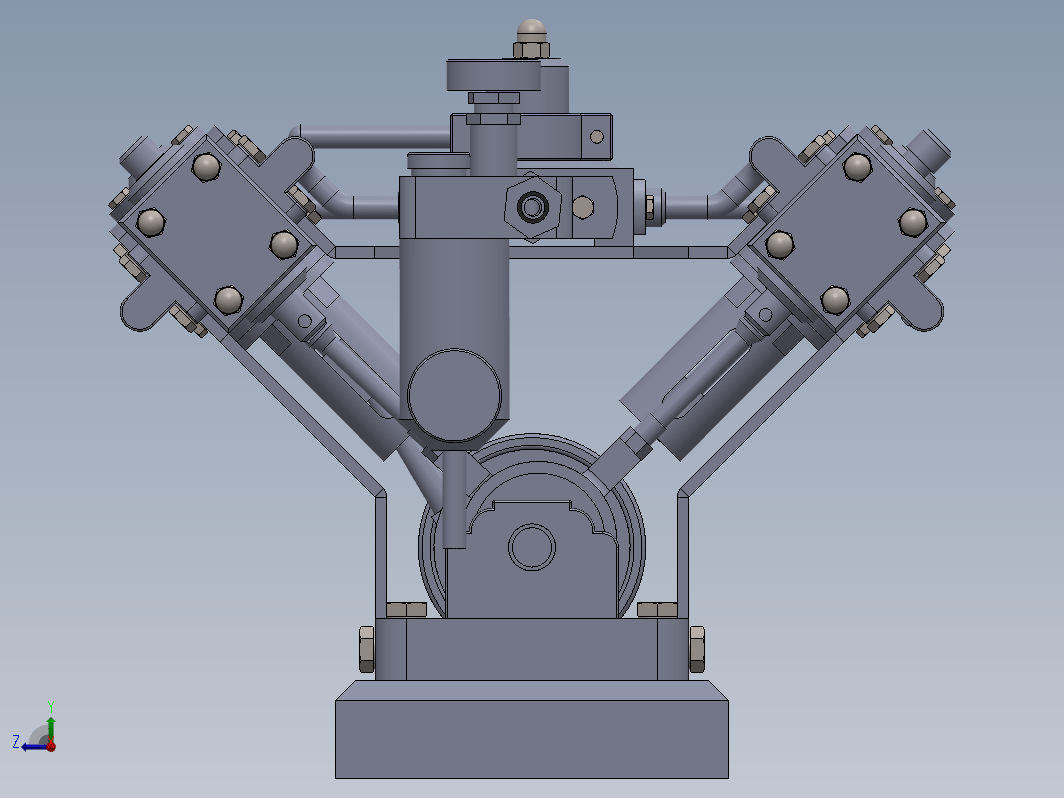 V-SHAPED双动式蒸汽机模型3D图纸 Solidworks设计 附工程图