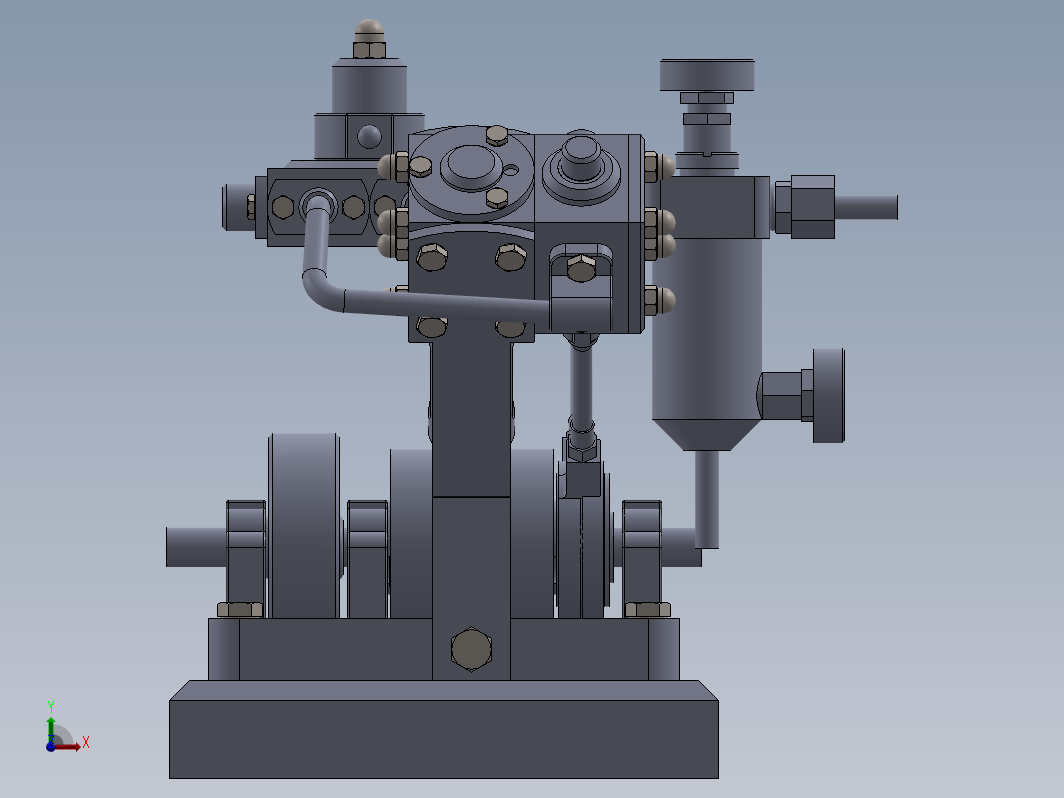 V-SHAPED双动式蒸汽机模型3D图纸 Solidworks设计 附工程图