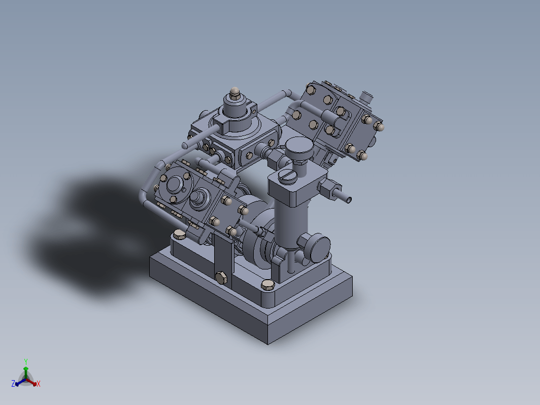 V-SHAPED双动式蒸汽机模型3D图纸 Solidworks设计 附工程图