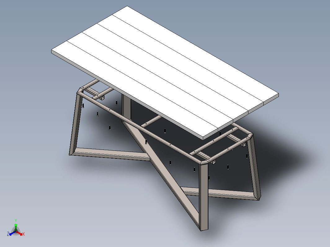 桌子的 3D 模型和技术图纸