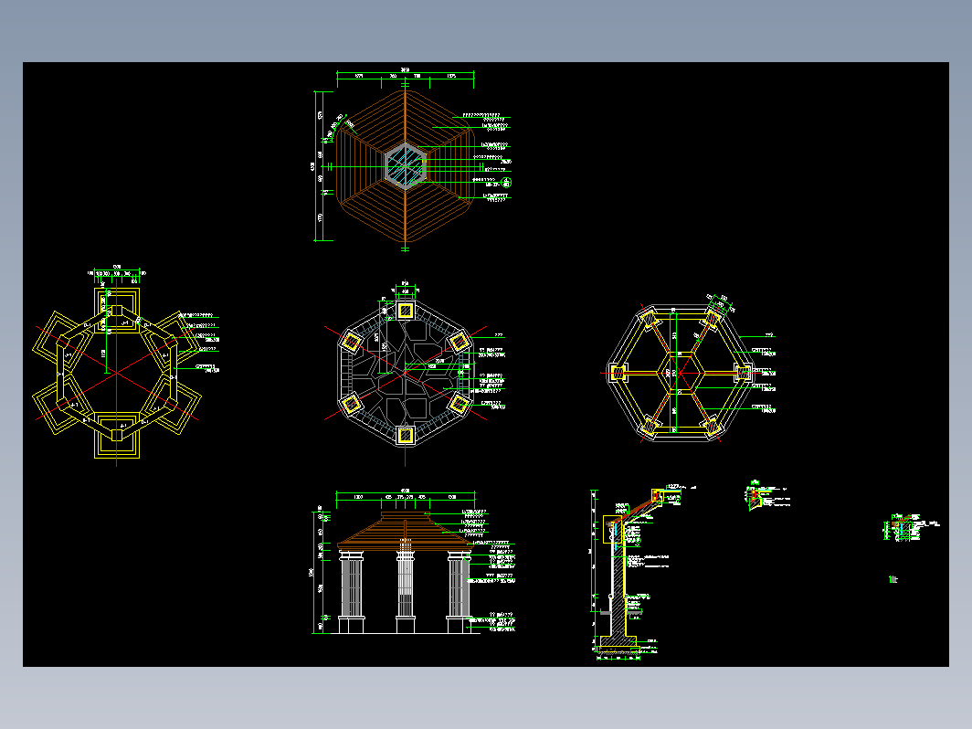 防腐木六角亭施工图DWG