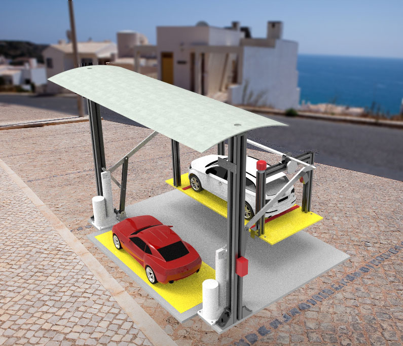 两层错位式停车装置车库 3D+CAD+说明书