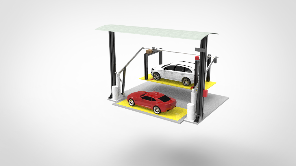 两层错位式停车装置车库 3D+CAD+说明书