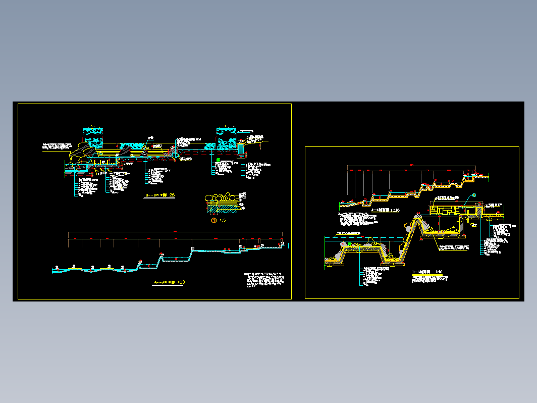 景观溪流剖面大样施工图