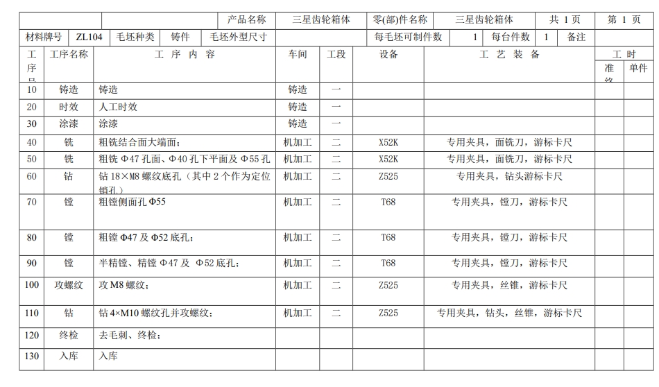 三星齿轮箱体加工工艺及夹具设计CAD+说明书