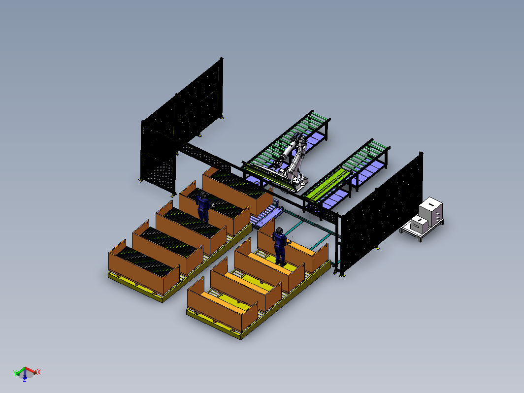 双工位组装移栽式机器人夹持电梯门板装箱系统