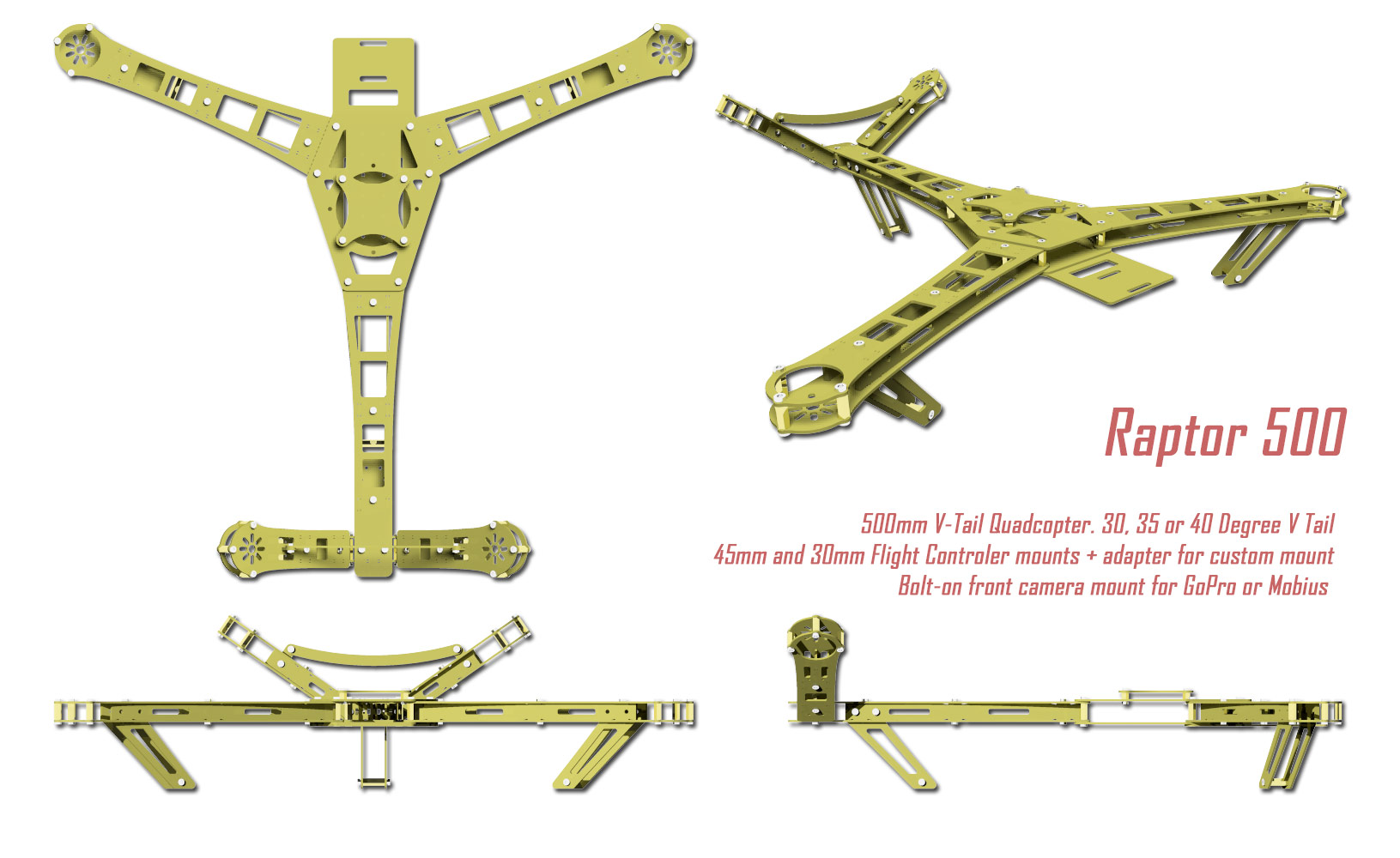 适合线切割的V-Tail四轴飞行器框架3D图纸 dxf格式