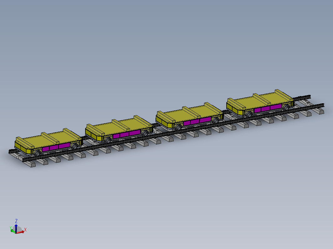 重型轨道运输车模型，包括地轨与运输车等