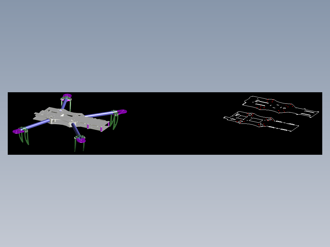四旋翼无人机结构主体框架CAD模型