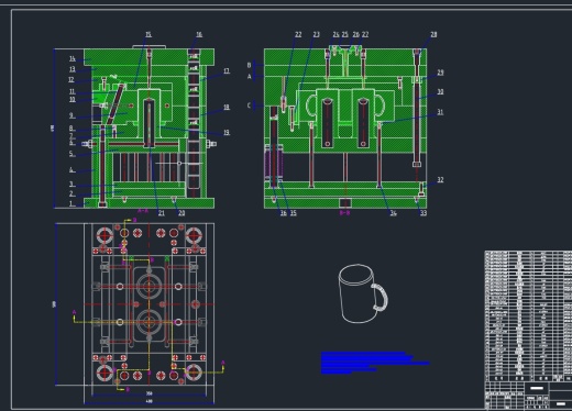 带手柄水杯注塑模具三维设计三维UG4.0带参+CAD+说明书