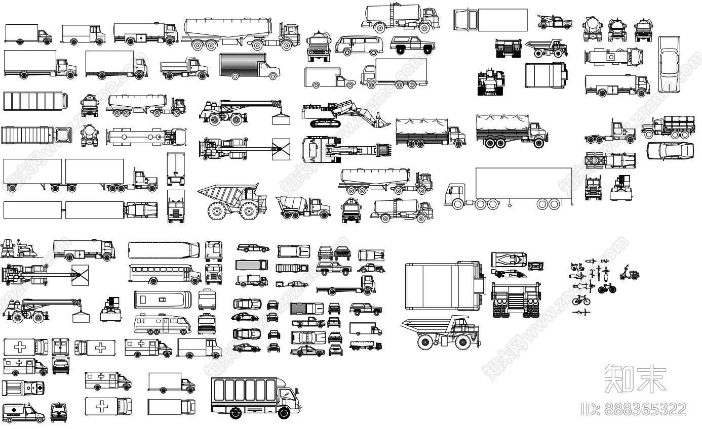 超全CAD交通工具图库工程车汽车CAD