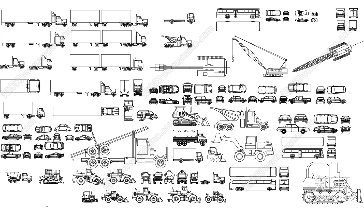 超全CAD交通工具图库工程车汽车CAD