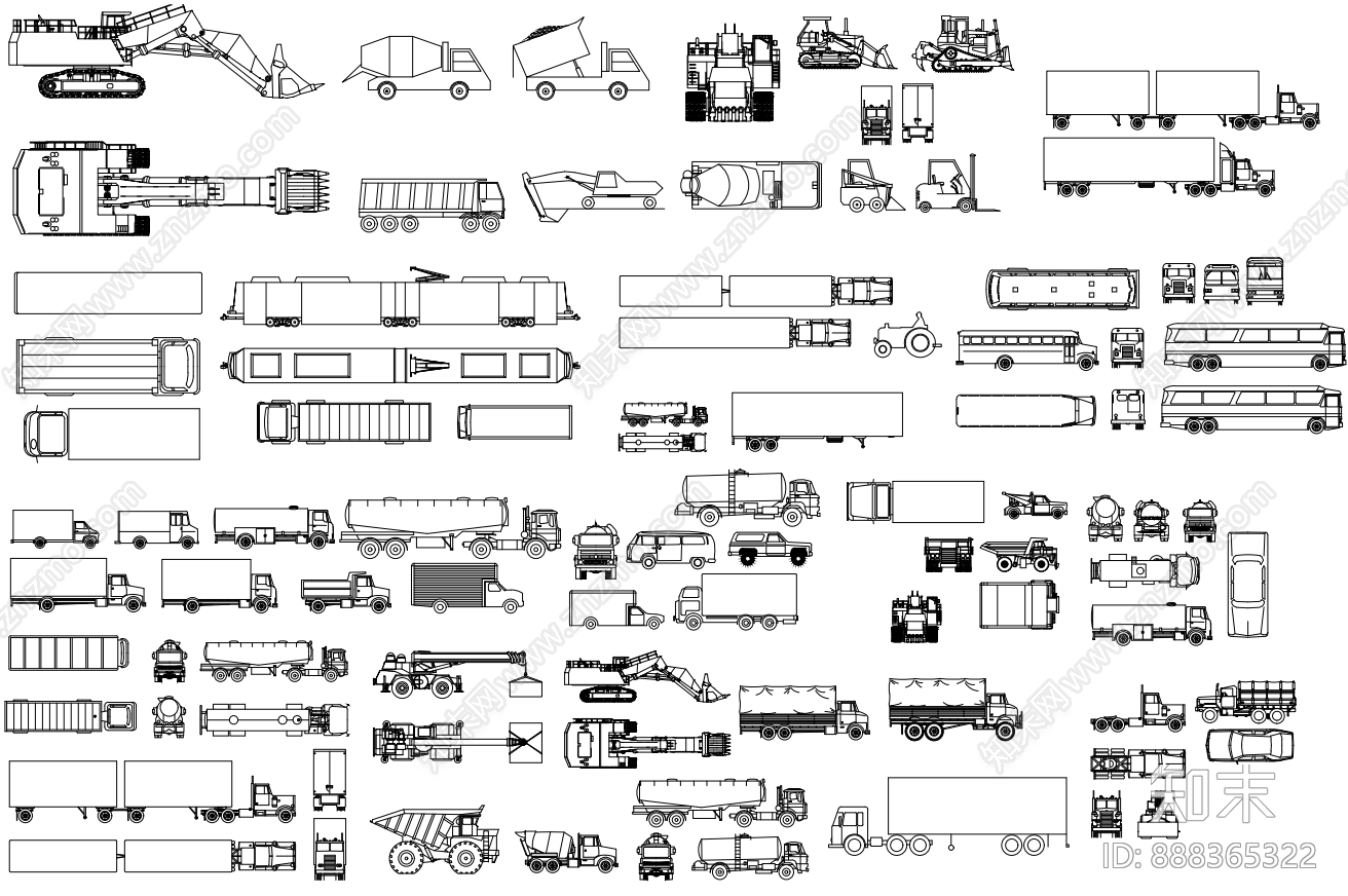 超全CAD交通工具图库工程车汽车CAD