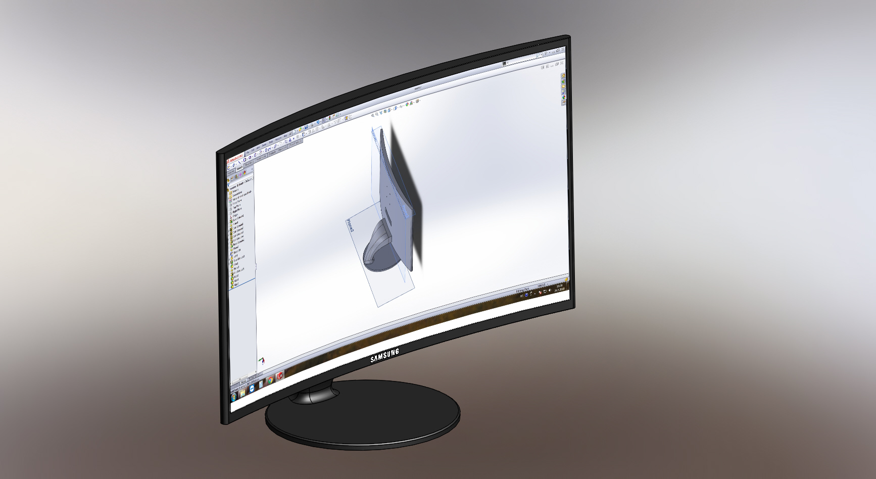 Samsung曲面屏显示器简易模型3D图纸 Solidworks设计 附STEP IGS