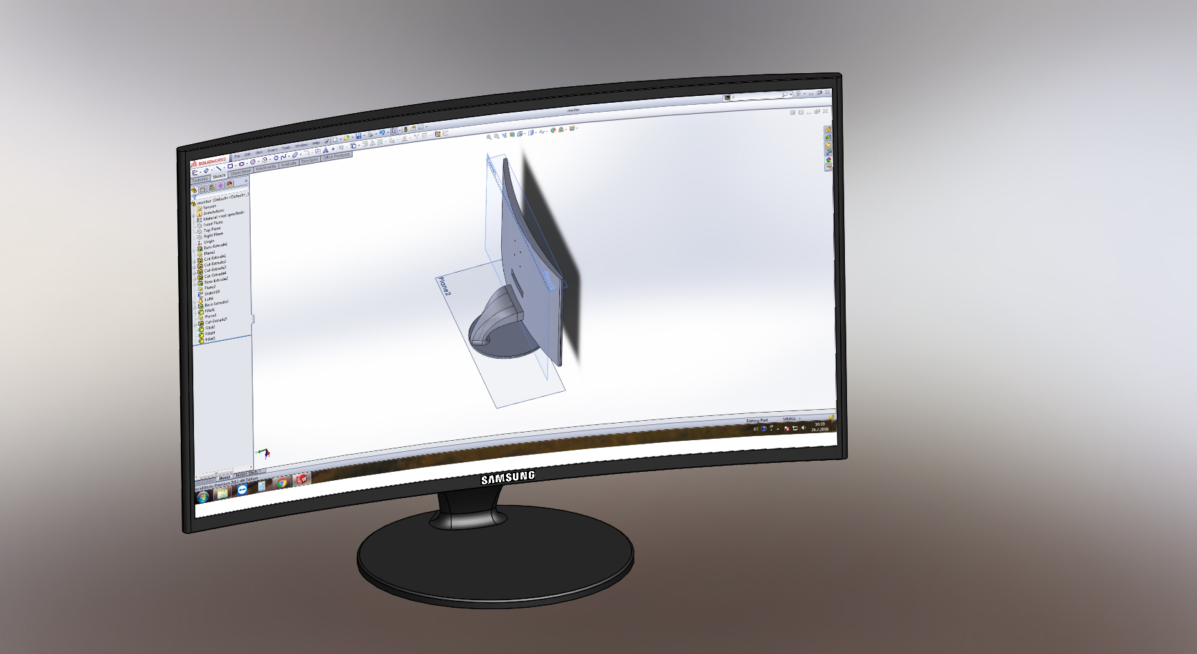 Samsung曲面屏显示器简易模型3D图纸 Solidworks设计 附STEP IGS