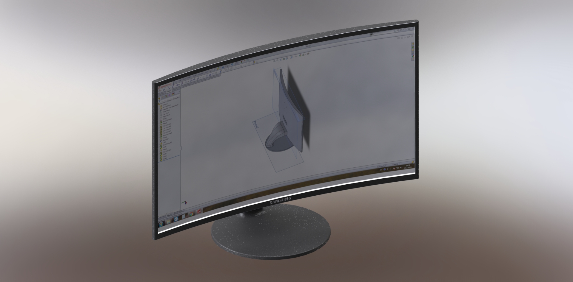 Samsung曲面屏显示器简易模型3D图纸 Solidworks设计 附STEP IGS