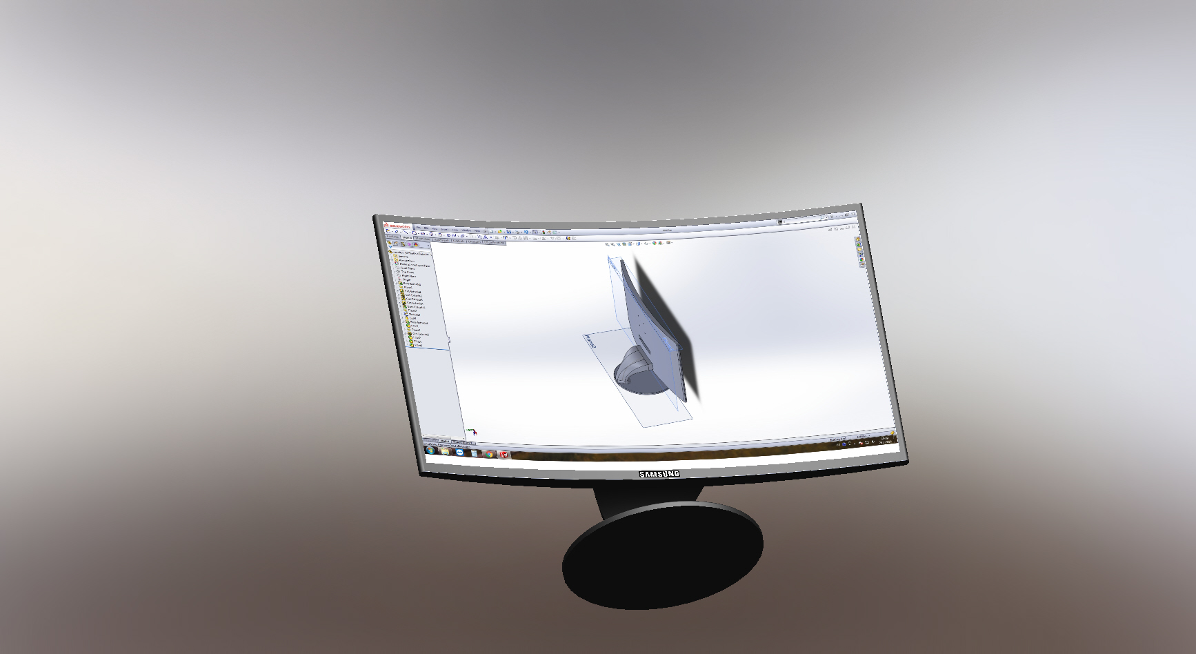 Samsung曲面屏显示器简易模型3D图纸 Solidworks设计 附STEP IGS