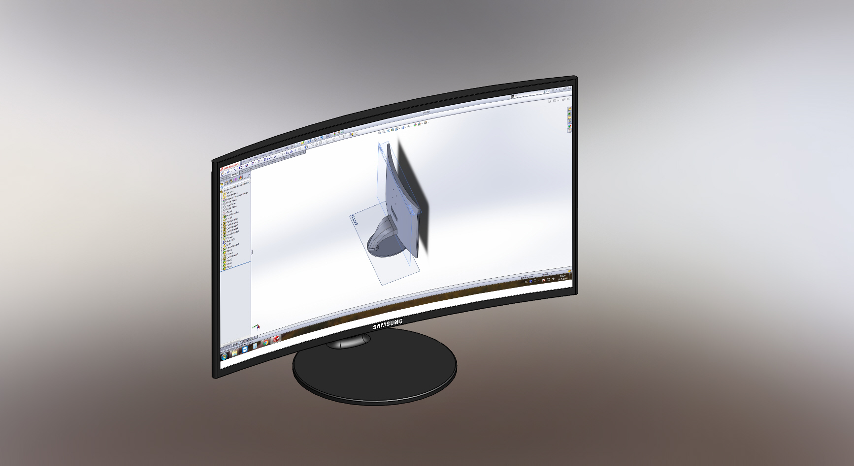 Samsung曲面屏显示器简易模型3D图纸 Solidworks设计 附STEP IGS