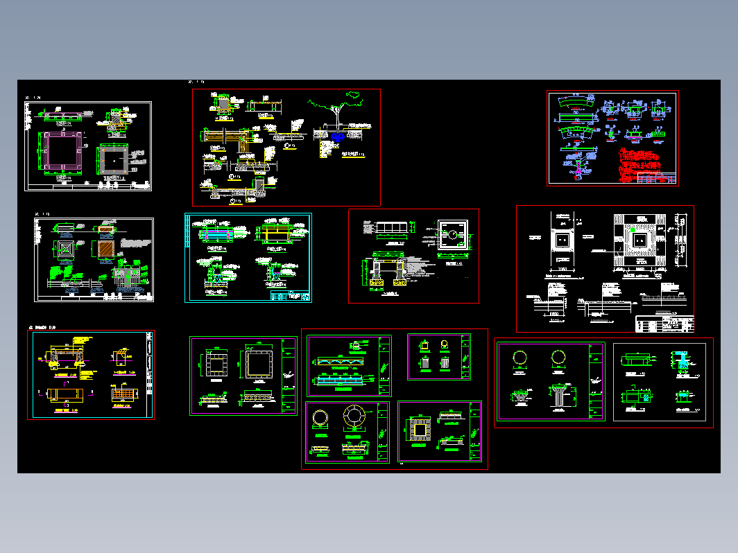典型坐凳树池等小品设计cad详细建筑施工图