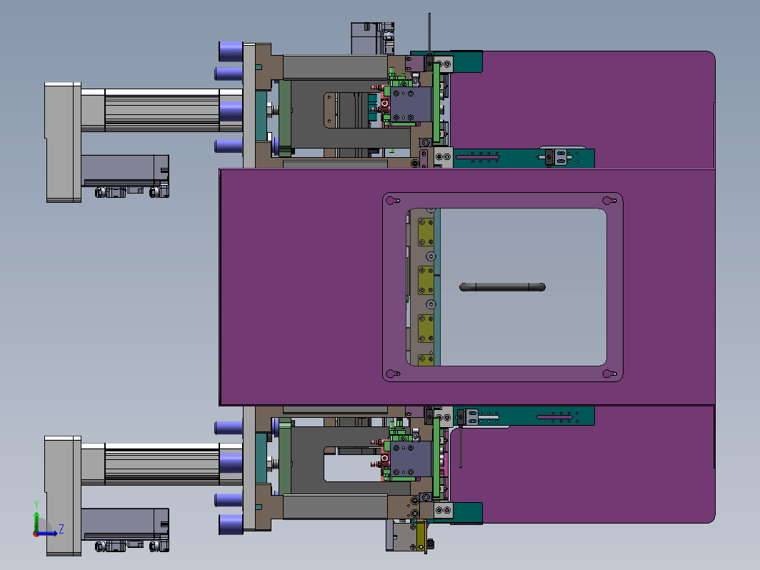 注塑和铝铁质载具的上下料一体结构，夹紧机构将载具定位