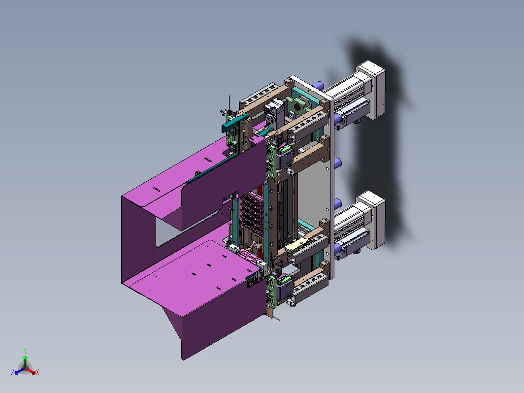 注塑和铝铁质载具的上下料一体结构，夹紧机构将载具定位