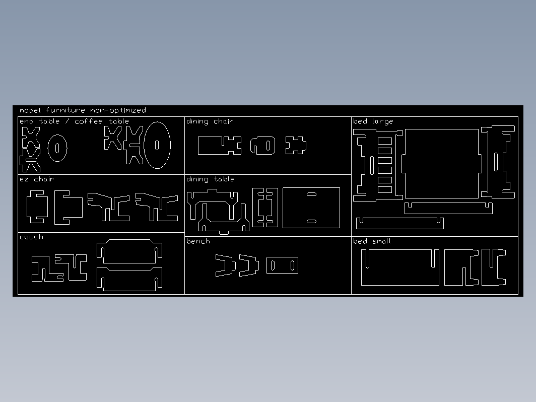 8款迷你玩具家具模型激光雕刻图纸 DXF和DWG格式