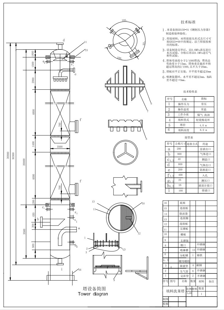 终冷洗苯工艺流程设计图纸CAD+说明