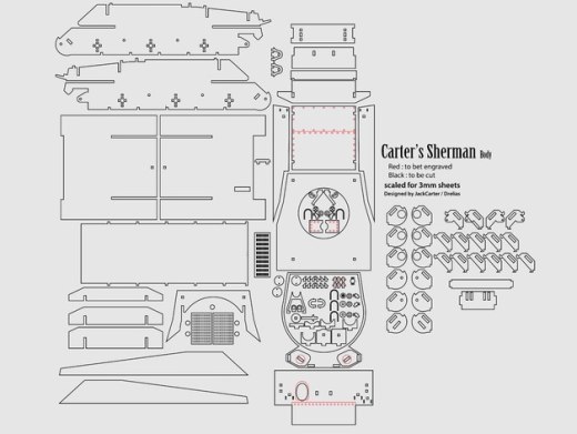 Sherman M4中型坦克拼图模型图纸 激光雕刻 线切割 dxf svg格式缩略图