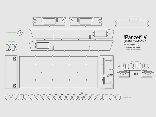 Panzer IV G德军四号坦克模型激光雕刻线切割