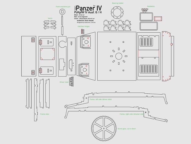 Panzer IV G德军四号坦克模型激光雕刻线切割