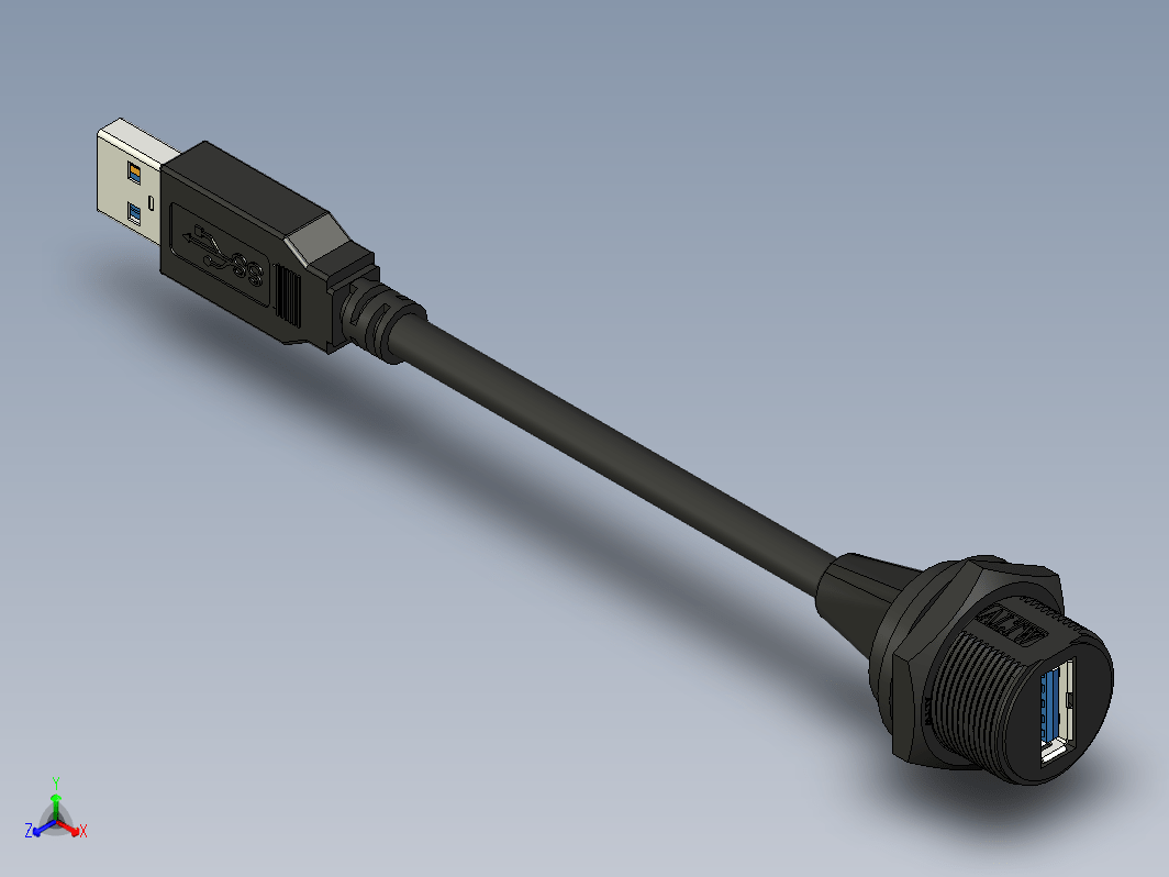 USB 5Gbps（USB 3.0、USB 3.x Gen 1、超高速）电缆 A 母头对 A 公头（圆形耦合） 0.66'（200.0mm） 屏蔽