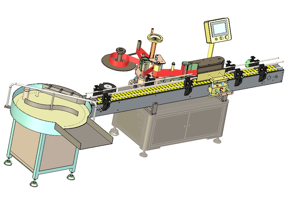 直线供瓶贴标机三维 