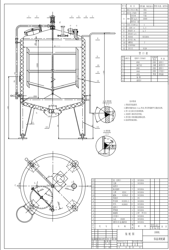 1T保温调配罐 CAD