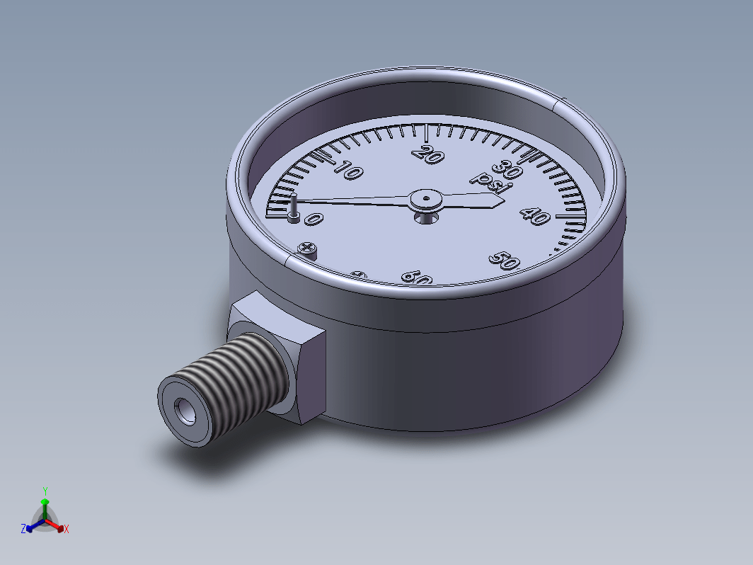 液压管路专用径向压力表外丝1_4 三维SW2016无参