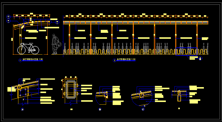 小区自行车棚详细施工图（PC耐力板顶）CAD图纸