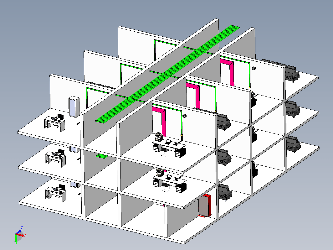 楼宇综合布线七大子系统三维组件