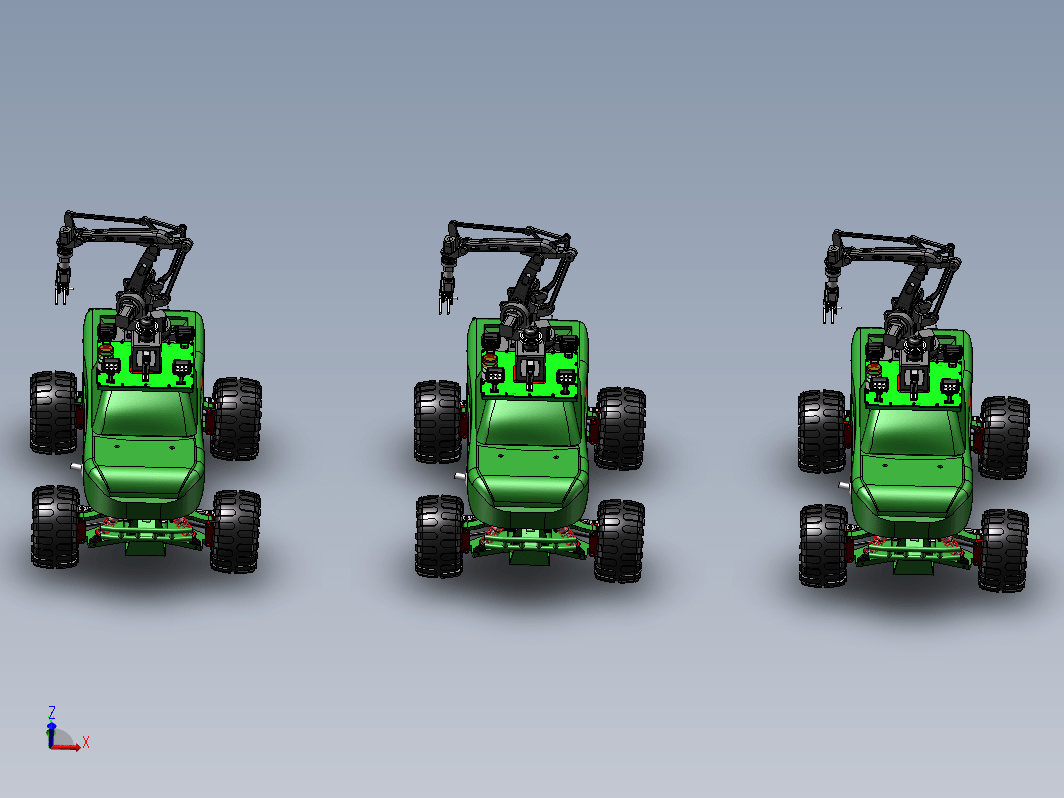自主移动的复合越野玩具小车包括作业机械手，激光导航仪，四轮越野小车底盘，控制面板