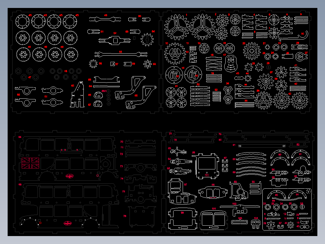伦敦巴士车激光切割立体拼图图纸