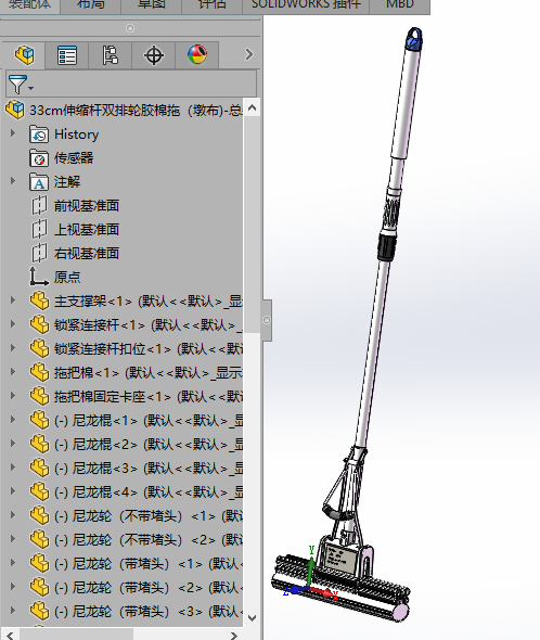 家用33cm伸缩杆双排轮手动挤水胶海棉拖把（墩布）缩略图