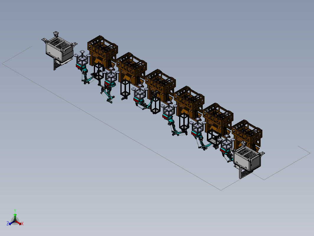 一款活塞加工的自动化上下料，采用四轴机械手搬运物料