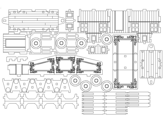 圣诞小火车模型平面雕刻图纸 dxf dwg cdr格式