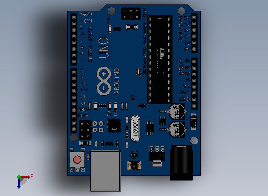 Arduino+UNO电子开发板3D数模图纸+Solidworks设计