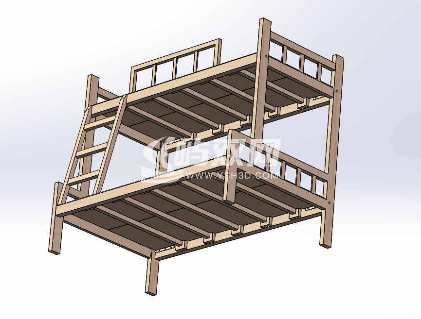 简易实用上下层木床3D数模图