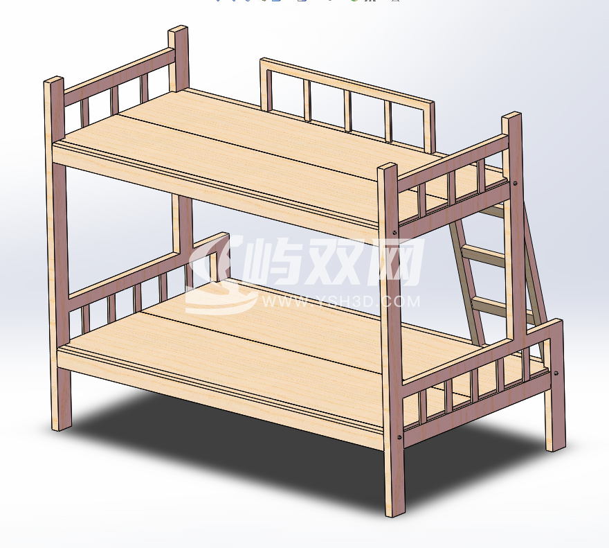 简易实用上下层木床3D数模图