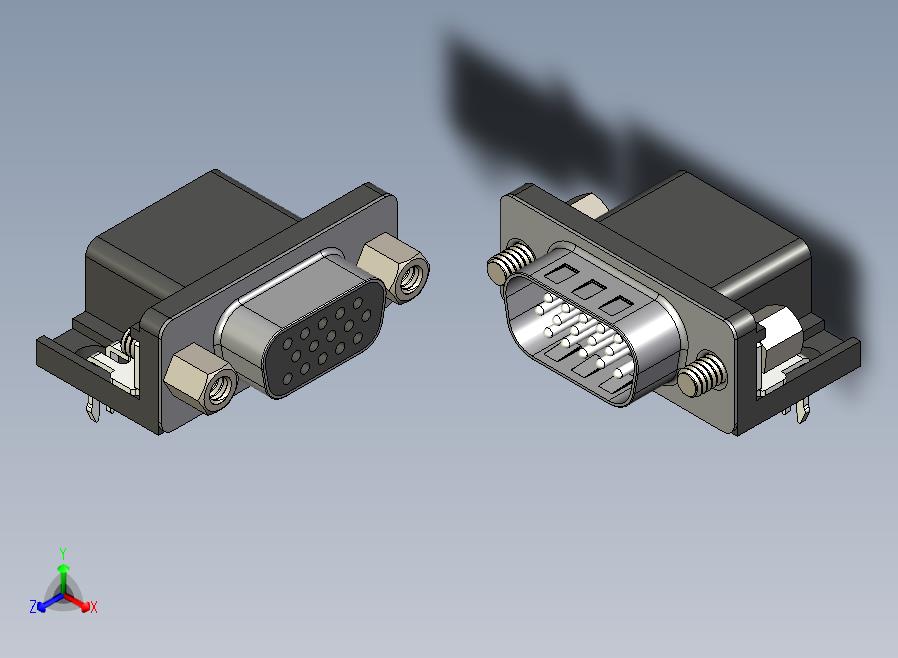 VGA-DB15型公母接口连接器3D图纸+Solidworks设计+附STEP