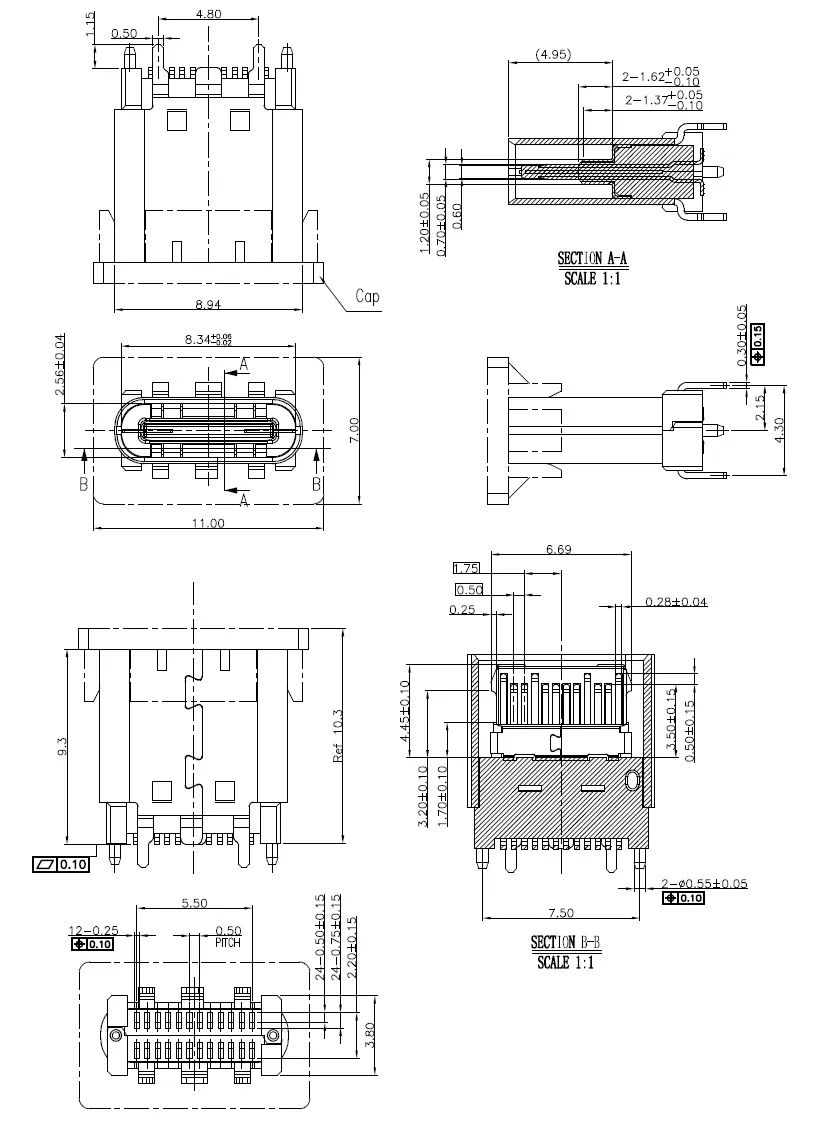 USB Type-C 24P 雌性垂直-110